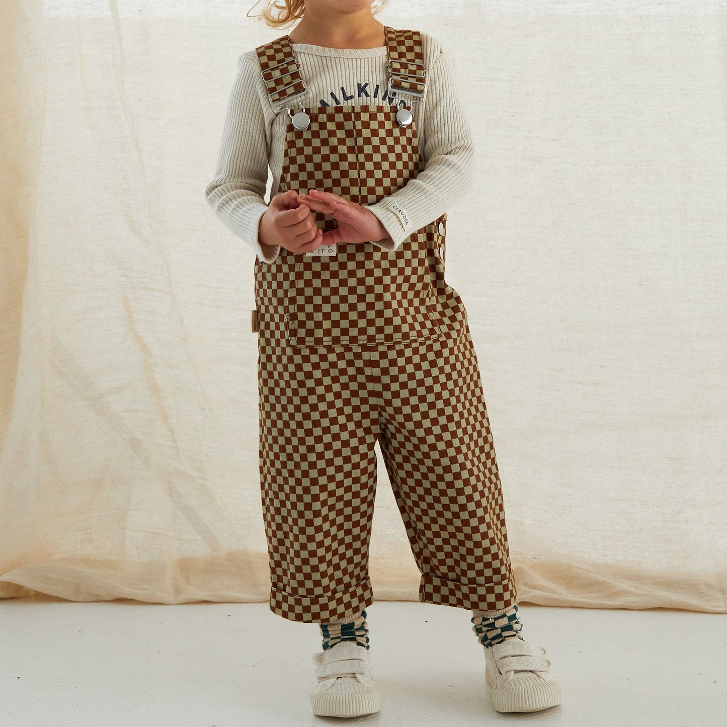 Checkered Dungaree in Brick