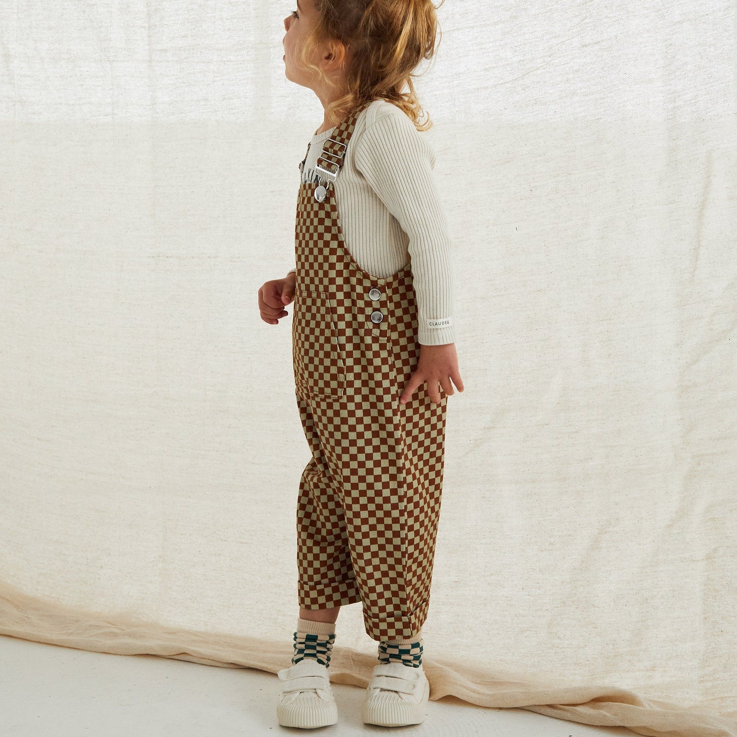Checkered Dungaree in Brick