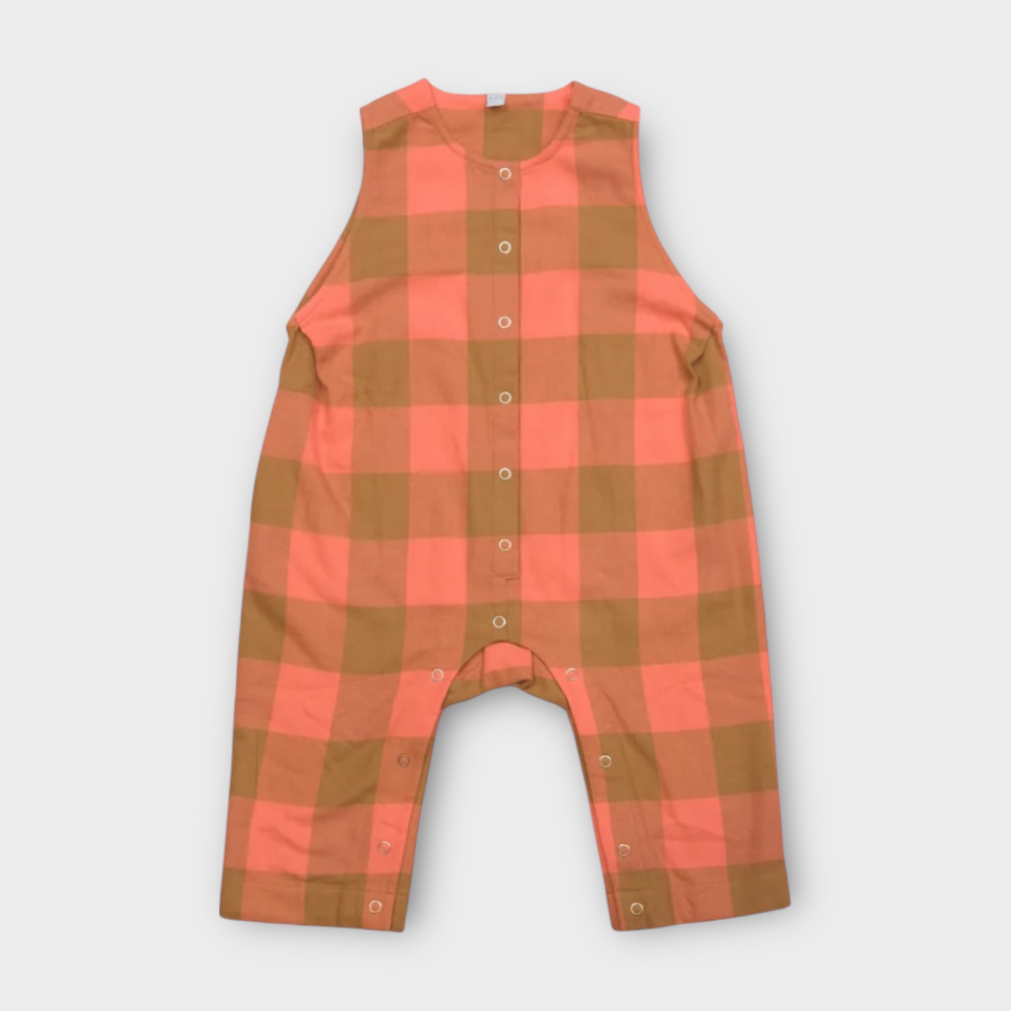 Puck Coral Check Flannel Playsuit