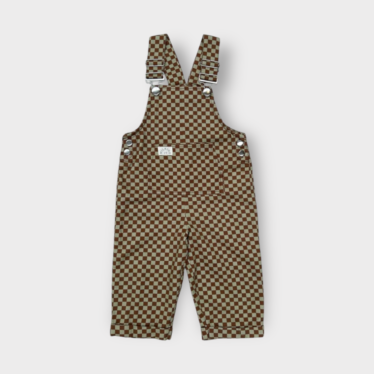 Checkered Dungaree in Brick