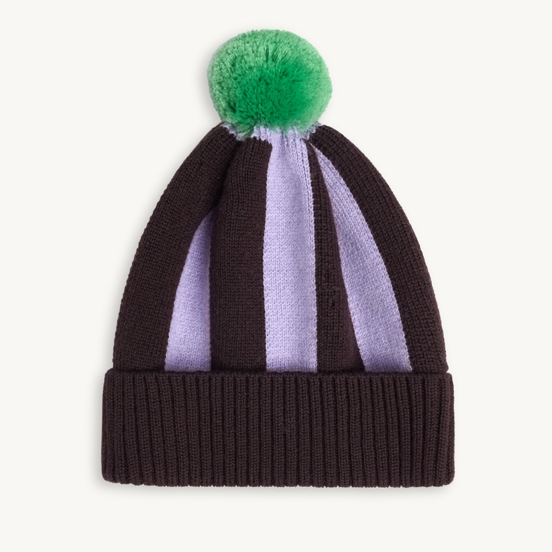 Lilac and Brown Merino Beanie