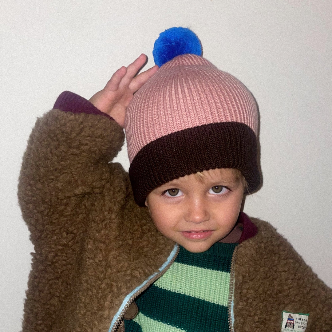 Mauve and Brown Merino Beanie