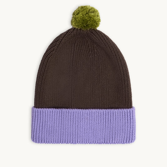 Organic Cotton Beanie Lilac and Brown
