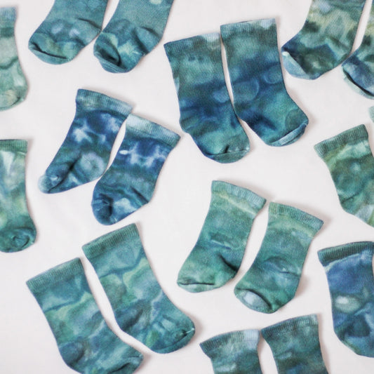 Ice-Dyed Baby Socks in Blue Lagoon