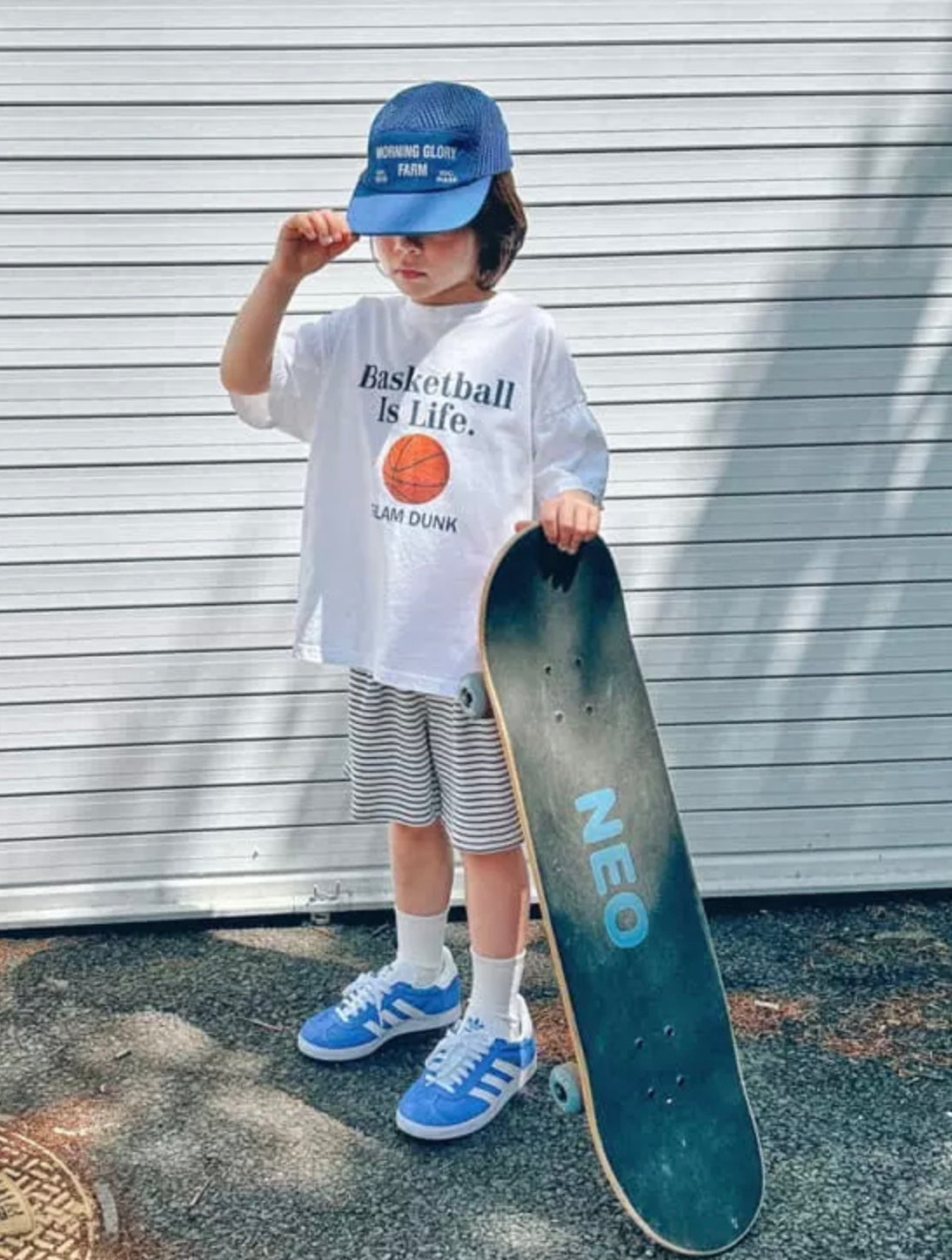 kids oversized basketball tee white slam dunk