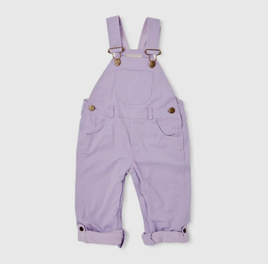 kids 100 % cotton dotty dungarees lavender purple lilac overalls adjustable straps rolled cuffs button cuffs 