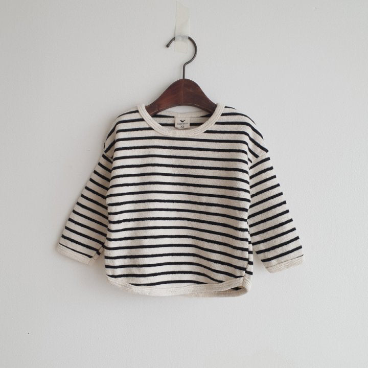 kids front view striped breton thick long sleeved tee