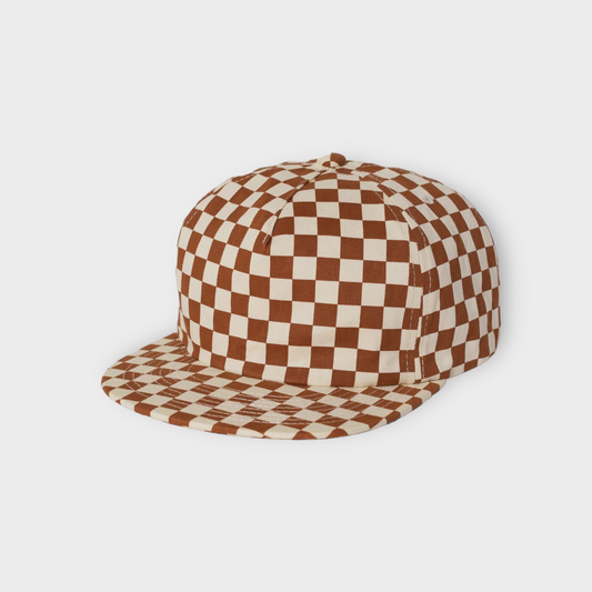 front view rust brown checkered kids baseball hat