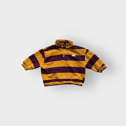 front view striped half button kids sweatshirt oversized maroon mustard