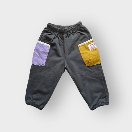 front view kids lounge sweatpants side pockets purple yellow comfy