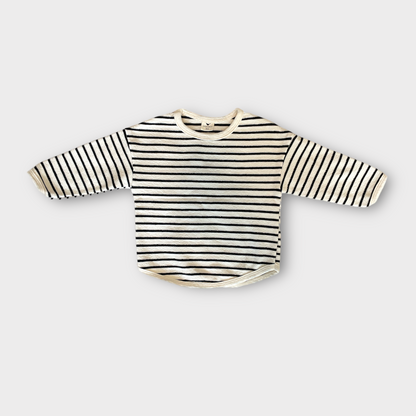 front view striped breton tee black cream thick cotton