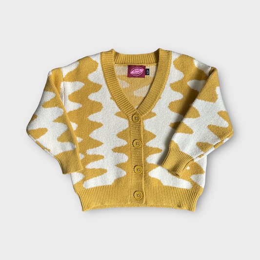 front view kids cardigan marigold cream wavy stripes buttons