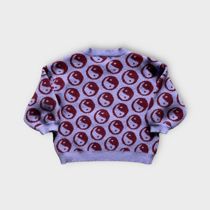 back view kids oversized soft purple maroon yin yang sweater