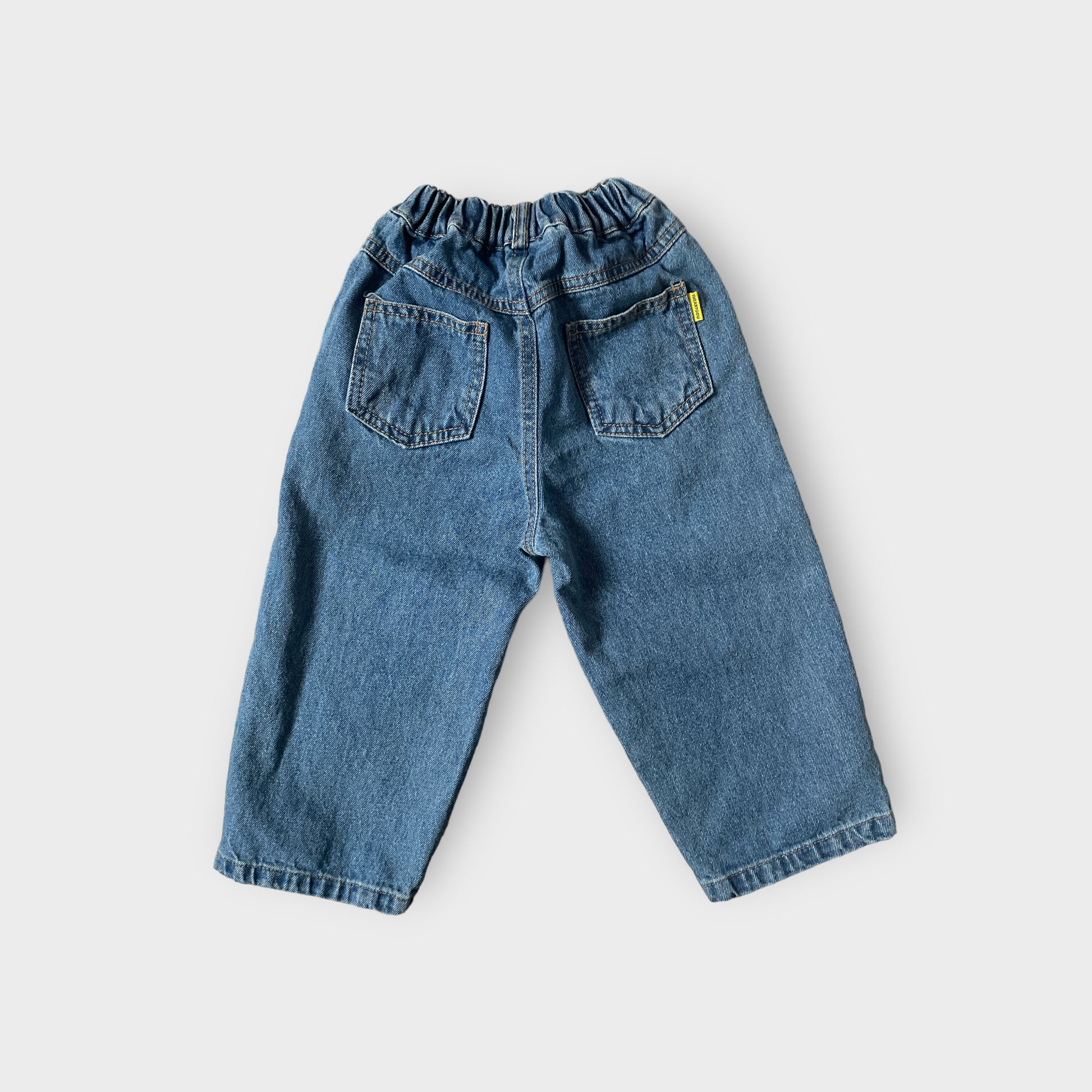 kids peekaboo pocket denim blue jeans pants trousers bottoms detailed pocket leg seam detail elastic waist stretchy back pockets