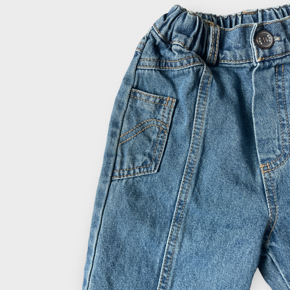 detail kids peekaboo pocket denim blue jeans pants trousers bottoms detailed pocket leg seam detail elastic waist stretchy