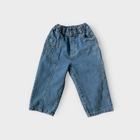 kids peekaboo pocket denim blue jeans pants trousers bottoms detailed pocket leg seam detail elastic waist stretchy