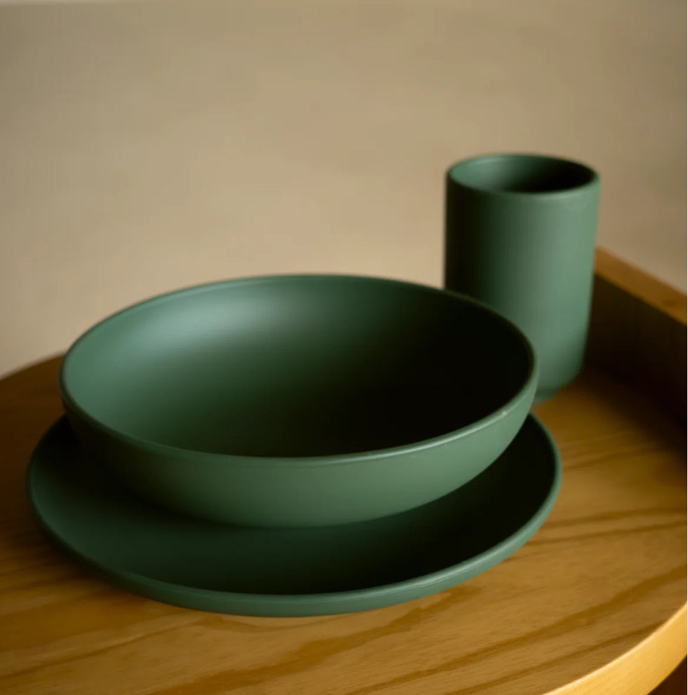 ribbon kitchen co everyday silicone dish set plate bowl cup color roasted kale microwave safe dishwasher safe food grade 