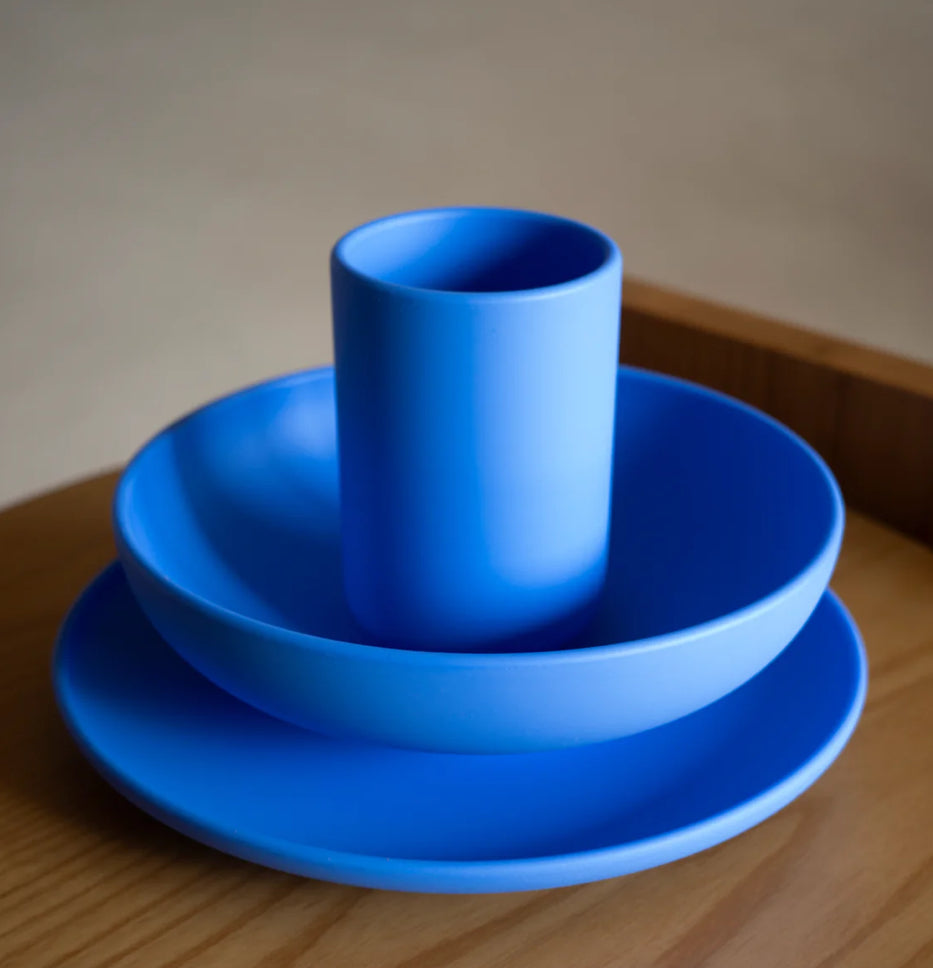 ribbon kitchen co everyday silicone dish set plate bowl cup color blue corn microwave safe dishwasher safe food grade 